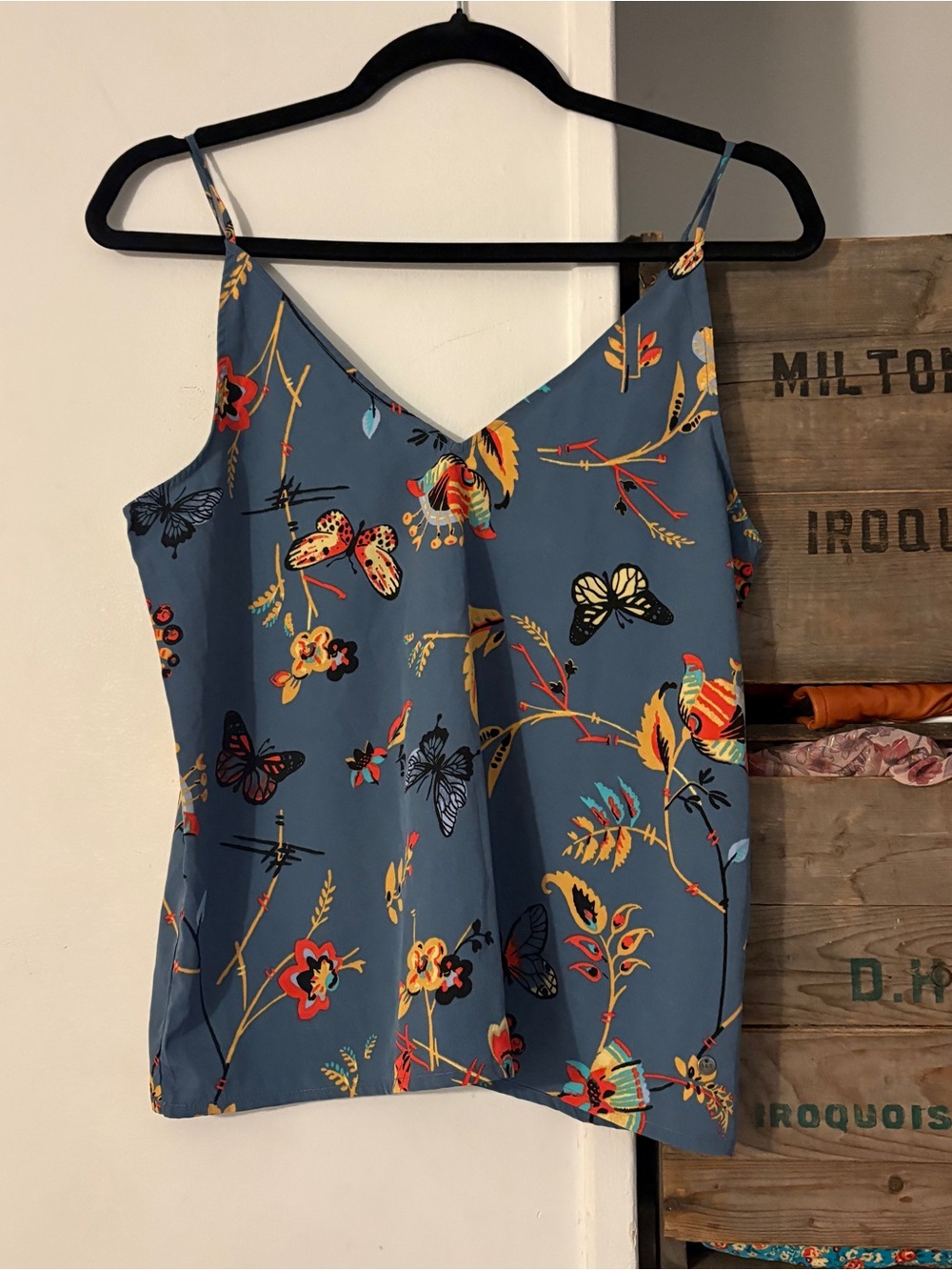 Abercrombie & Fitch Blue Floral & Butterfly Cami Tank Top Size Extra Small